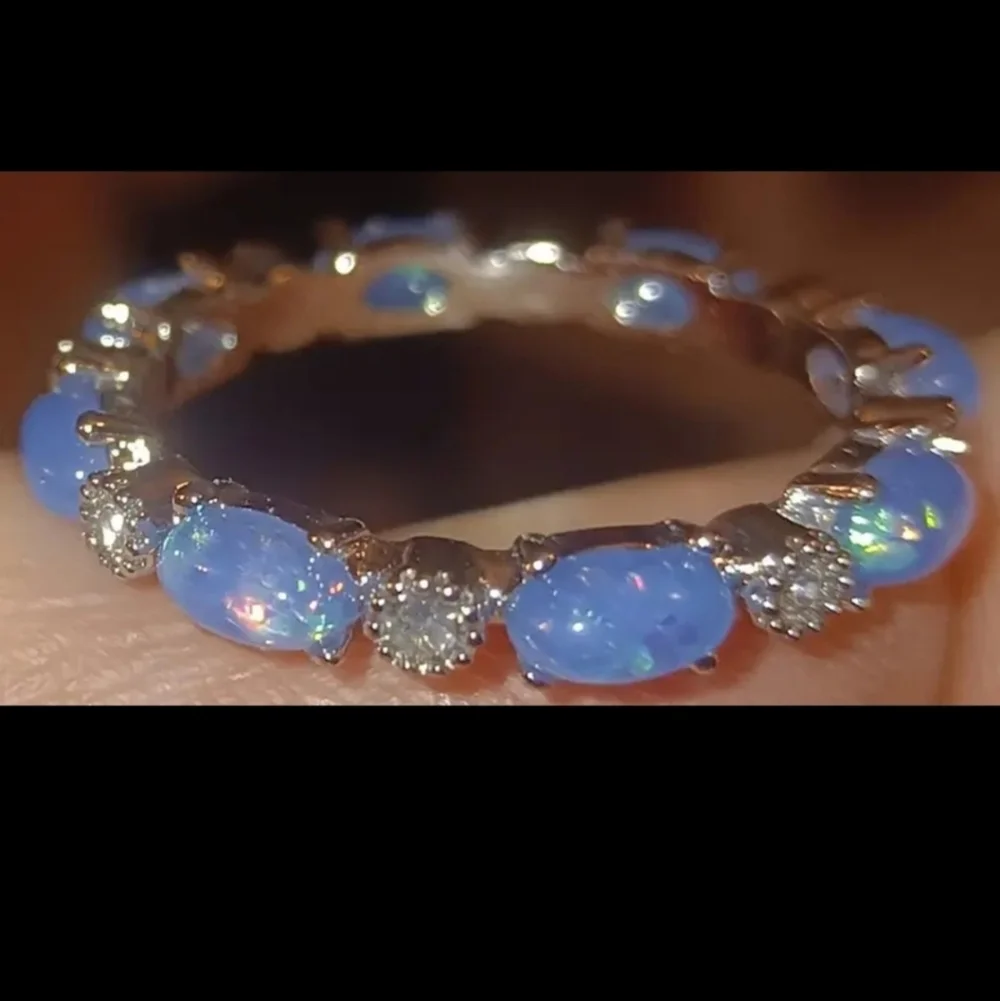 Ladies Elegant Blue Opal Silver Ring